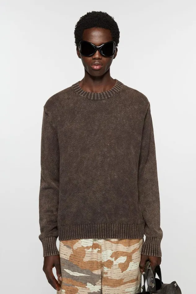 Acne Studios Acid Wash Jumper Coffee Brown Men Knitwear