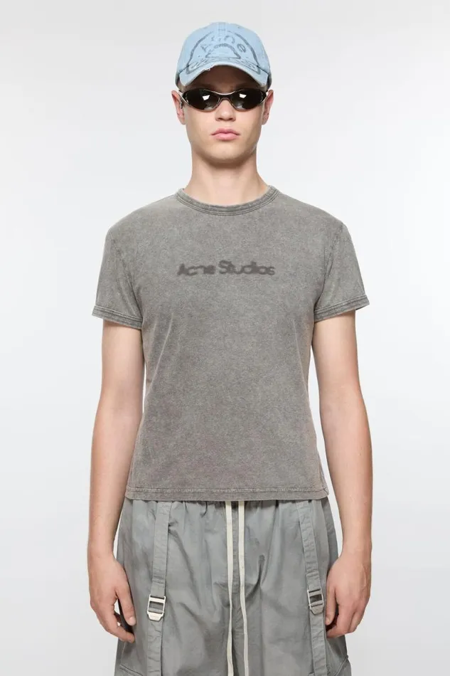 Acne Studios Blurred Logo Tshirt 8211 Fitted Unisex Fit Faded Grey Women Tshirts