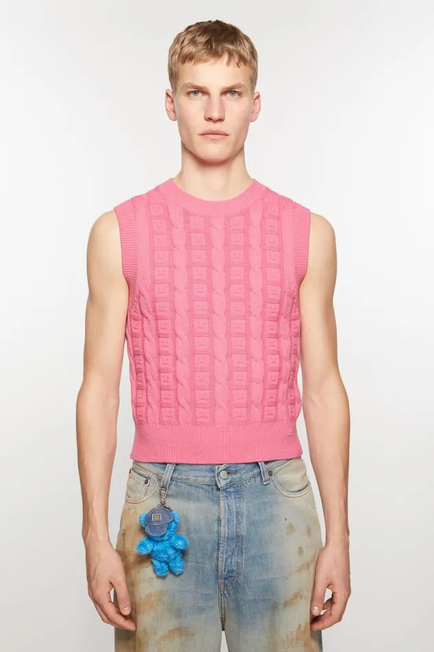 Acne Studios Cable Wool Sleeveless Jumper Tango Pink Women Knitwear