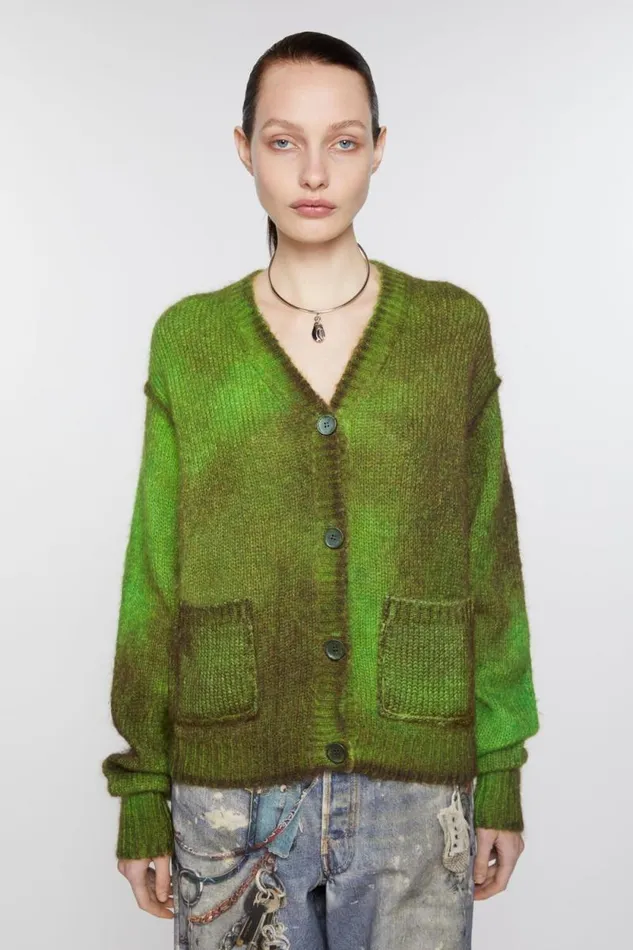 Acne Studios Cardigan Sprayed Finish Bright Green Women Knitwear