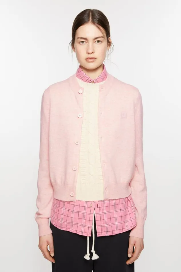 Acne Studios Crew Neck Cardigan Faded Pink Melange Women Knitwear