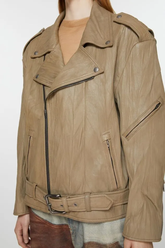 Acne Studios Crinkled Leather Biker Jacket Brown Women Outerwear Acne Studios Crinkled Leather Biker Jacket Brown Women Outerwear