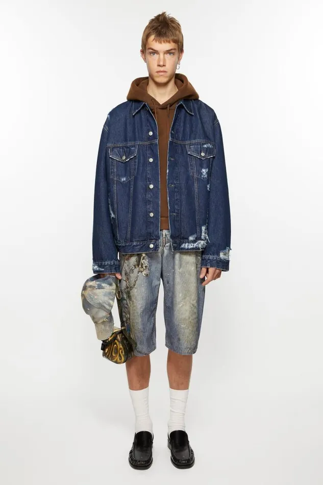 Acne Studios Distressed Denim Jacket 8211 Relaxed Fit Mid Blue Men Outerwear