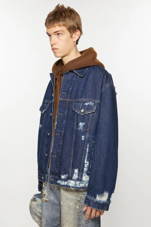 Acne Studios Distressed Denim Jacket 8211 Relaxed Fit Mid Blue Men Outerwear