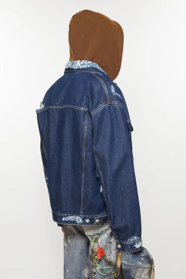 Acne Studios Distressed Denim Jacket 8211 Relaxed Fit Mid Blue Men Outerwear