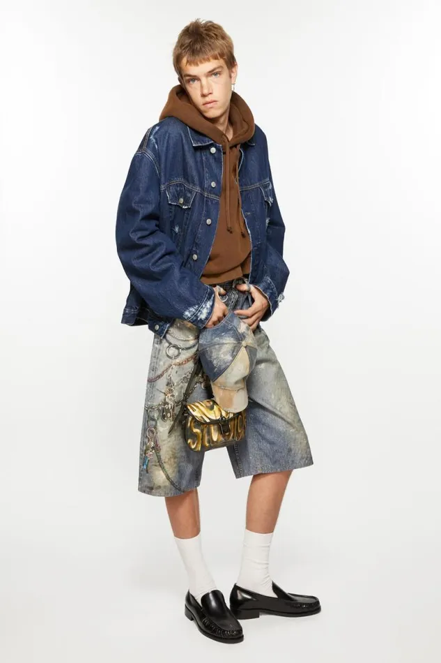 Acne Studios Distressed Denim Jacket 8211 Relaxed Fit Mid Blue Men Outerwear