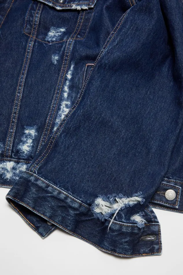 Acne Studios Distressed Denim Jacket 8211 Relaxed Fit Mid Blue Men Outerwear