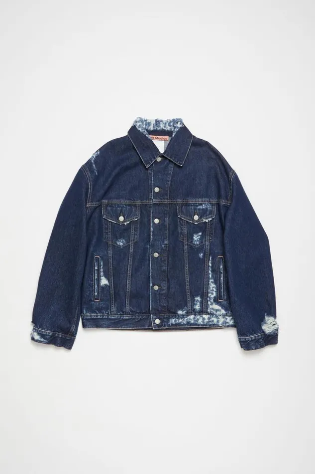 Acne Studios Distressed Denim Jacket 8211 Relaxed Fit Mid Blue Men Outerwear