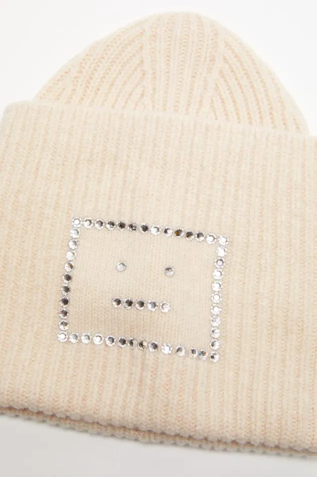 Acne Studios Embellished Face Square Beanie Oatmeal Melange Men Face Collection