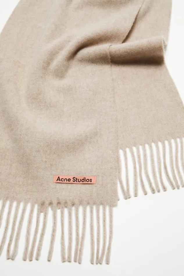 Acne Studios Fringe Wool Scarf 8211 Skinny Oatmeal Melange Men Scarves