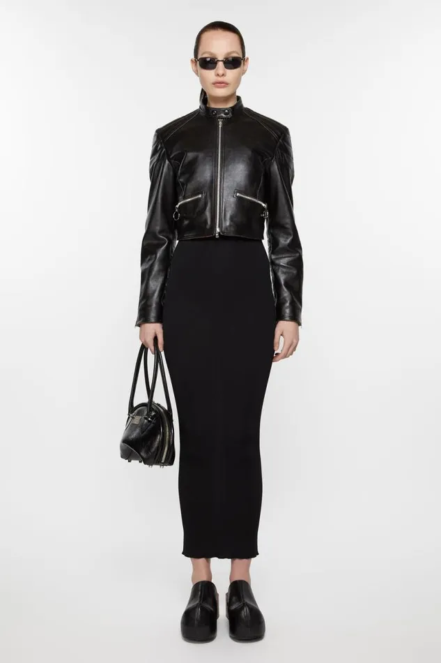 Acne Studios Leather Biker Jacket Black Women Outerwear