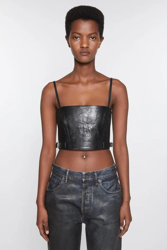 Acne Studios Leather Bustier Top Black Women Shirts and Blouses