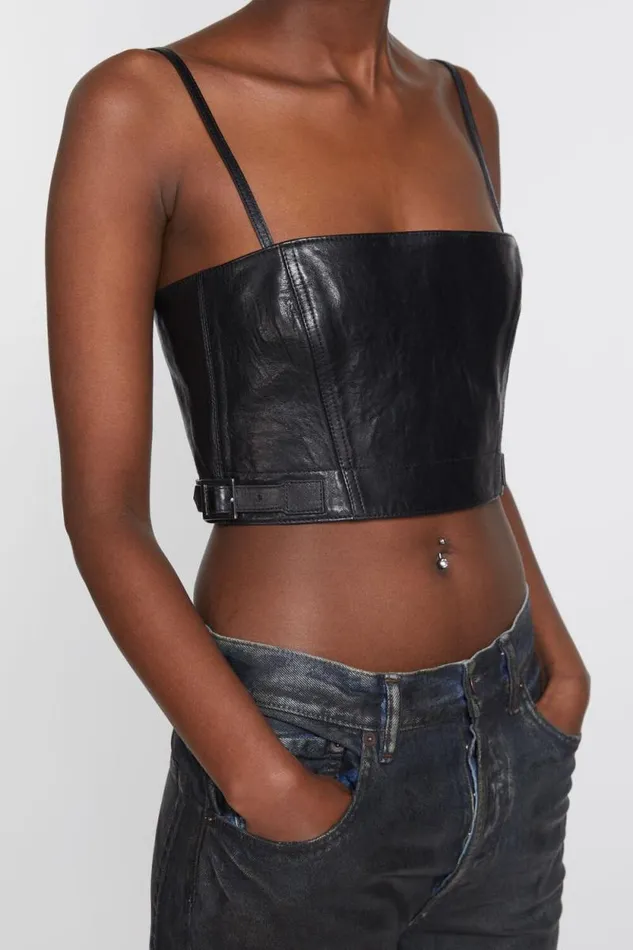 Acne Studios Leather Bustier Top Black Women Shirts and Blouses Acne Studios Leather Bustier Top Black Women Shirts and Blouses