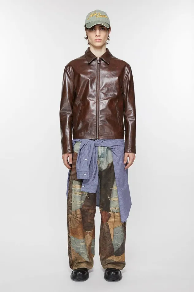 Acne Studios Leather Jacket Brown Men Outerwear