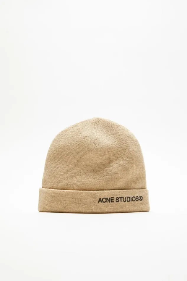 Acne Studios Logo Beanie Shell Beige Men Hats