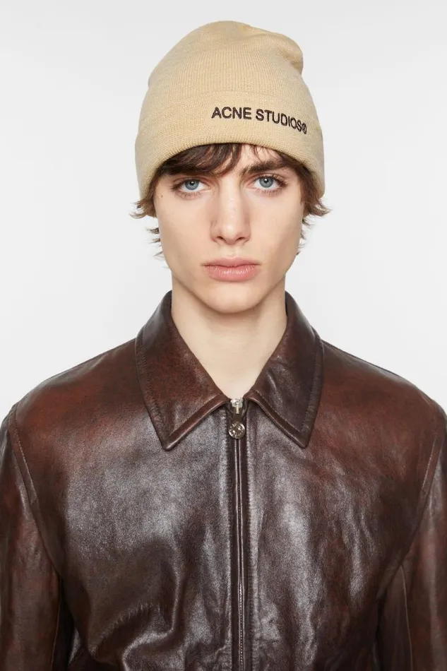Acne Studios Logo Beanie Shell Beige Men Hats