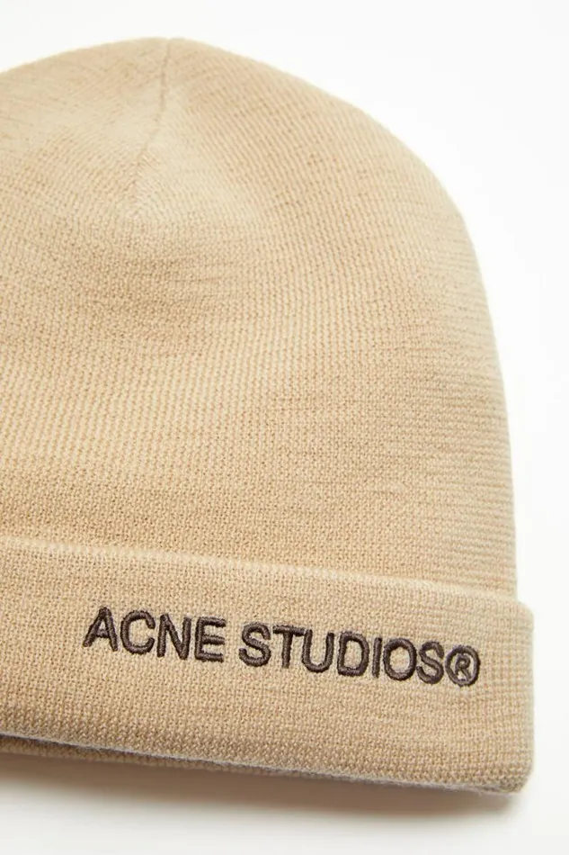 Acne Studios Logo Beanie Shell Beige Men Hats