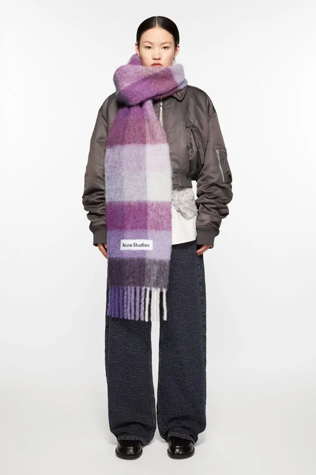 Acne Studios Mohair Checked Scarf Purplewhite Women Scarves