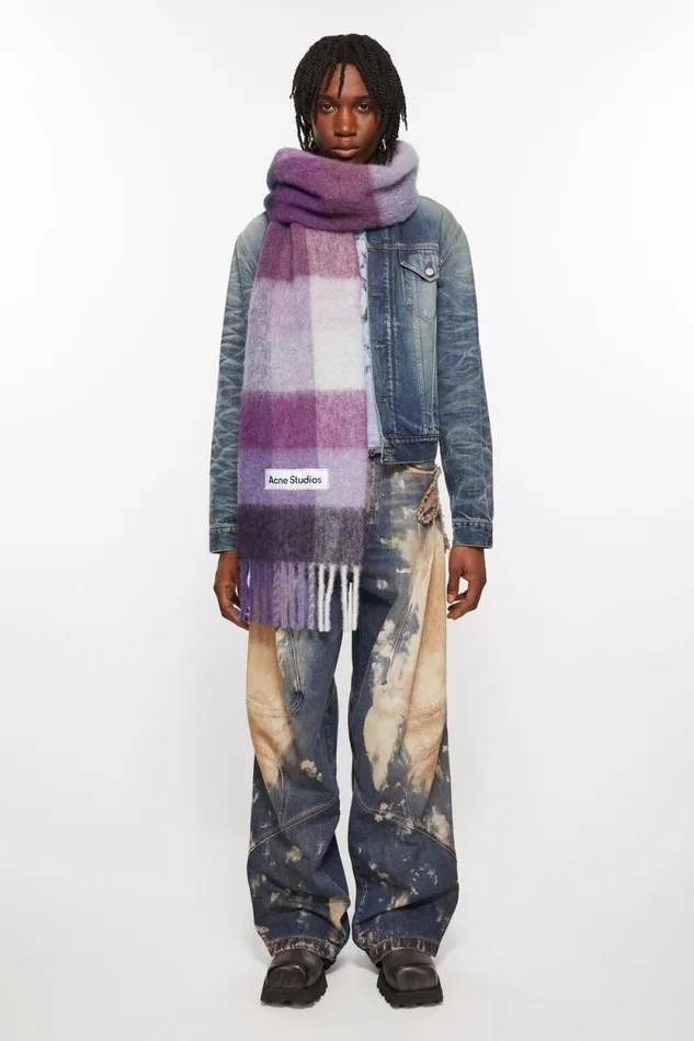 Acne Studios Mohair Checked Scarf Purplewhite Women Scarves