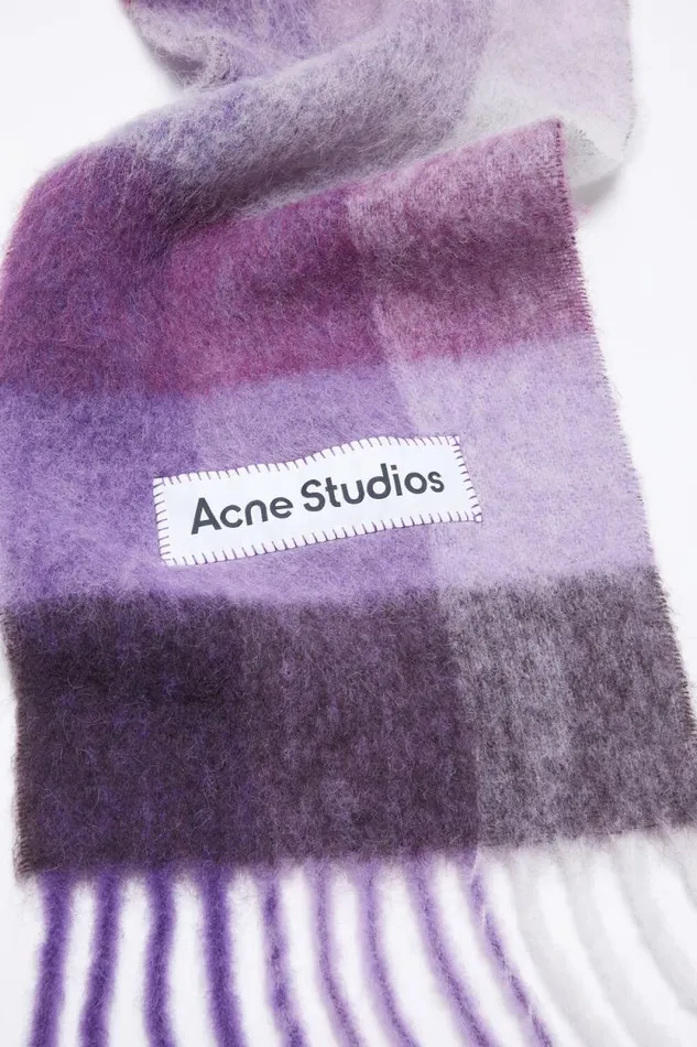 Acne Studios Mohair Checked Scarf Purplewhite Women Scarves