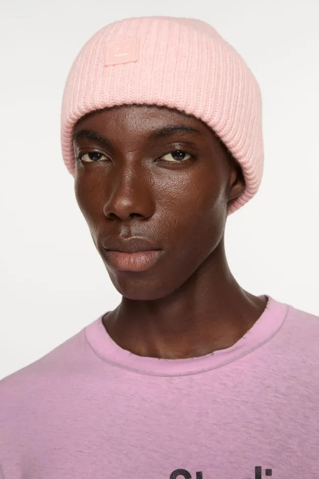 Acne Studios Small Face Logo Beanie Faded Pink Melange Men Hats