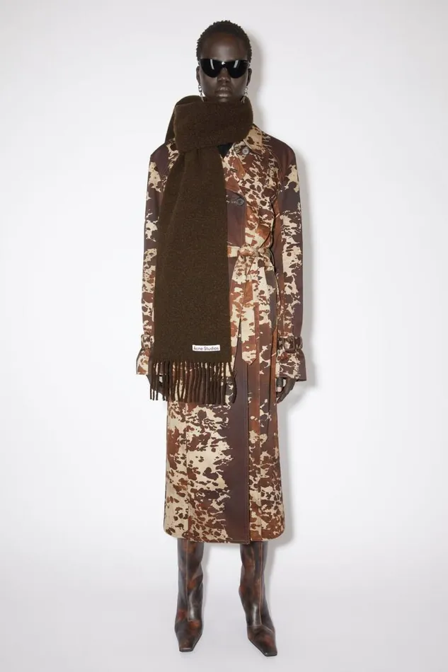Acne Studios Wool Fringe Scarf Chocolate Brown Women Scarves