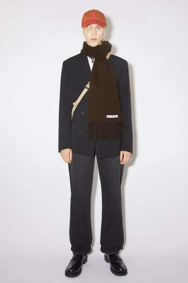 Acne Studios Wool Fringe Scarf Chocolate Brown Women Scarves