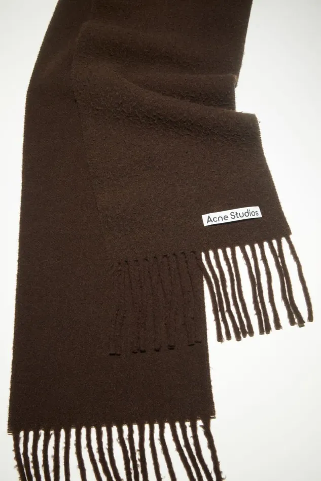 Acne Studios Wool Fringe Scarf Chocolate Brown Women Scarves