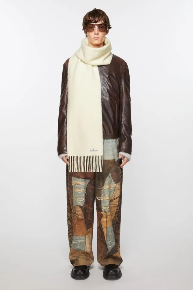 Acne Studios Wool Fringe Scarf Warm White Men Scarves