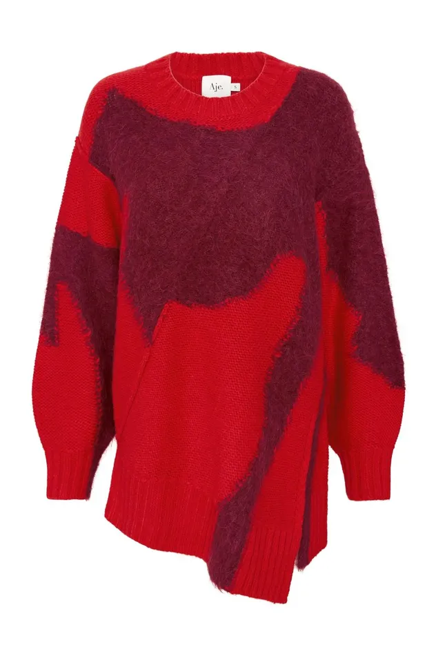 Addie Intarsia Knit Jumper Scarlet Redgarnet Red Women Aje Knitwear 038 Jumpers
