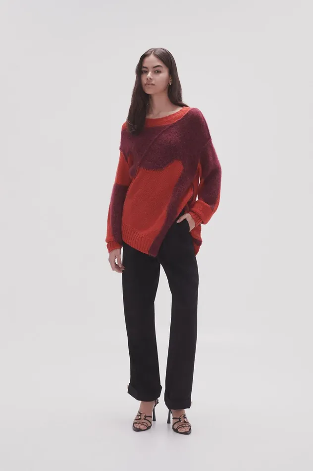 Addie Intarsia Knit Jumper Scarlet Redgarnet Red Women Aje Knitwear 038 Jumpers