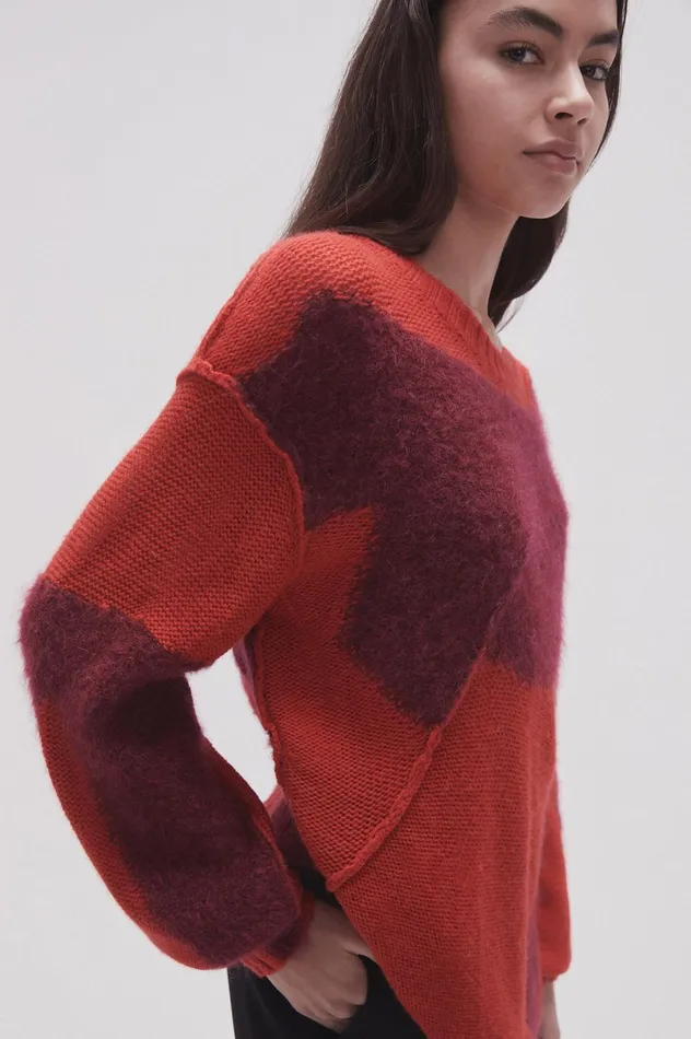 Addie Intarsia Knit Jumper Scarlet Redgarnet Red Women Aje Knitwear 038 Jumpers