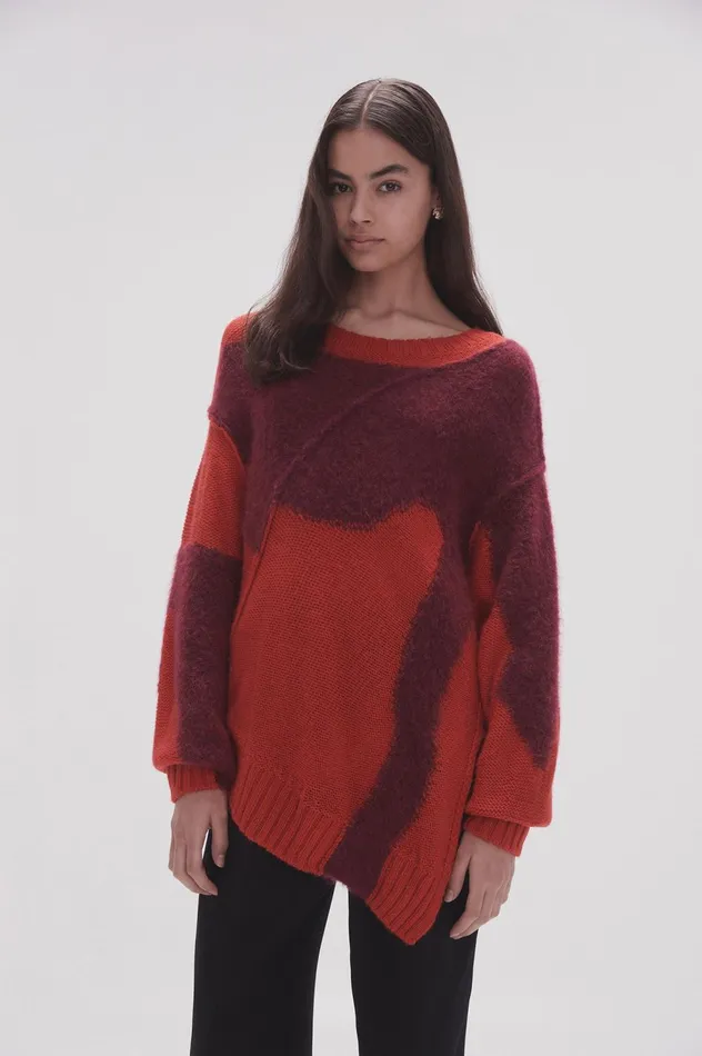Addie Intarsia Knit Jumper Scarlet Redgarnet Red Women Aje Knitwear 038 Jumpers