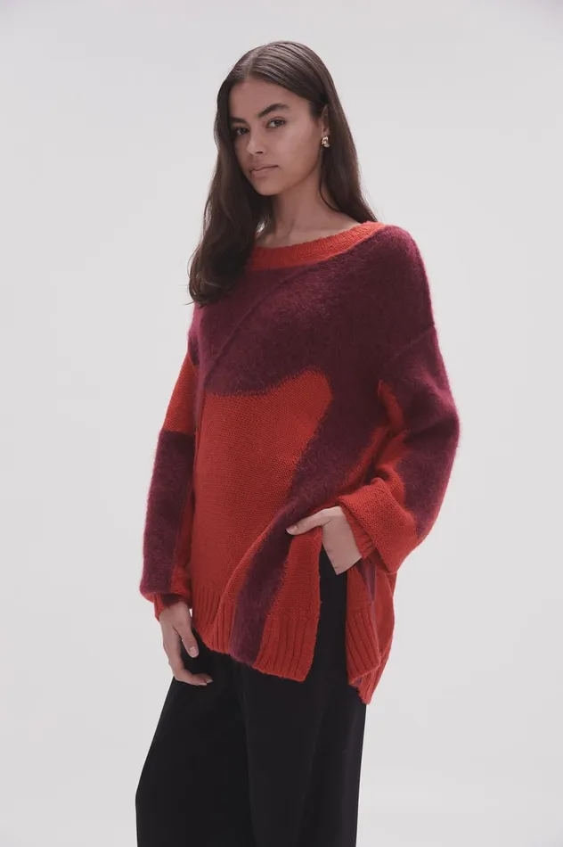 Addie Intarsia Knit Jumper Scarlet Redgarnet Red Women Aje Knitwear 038 Jumpers