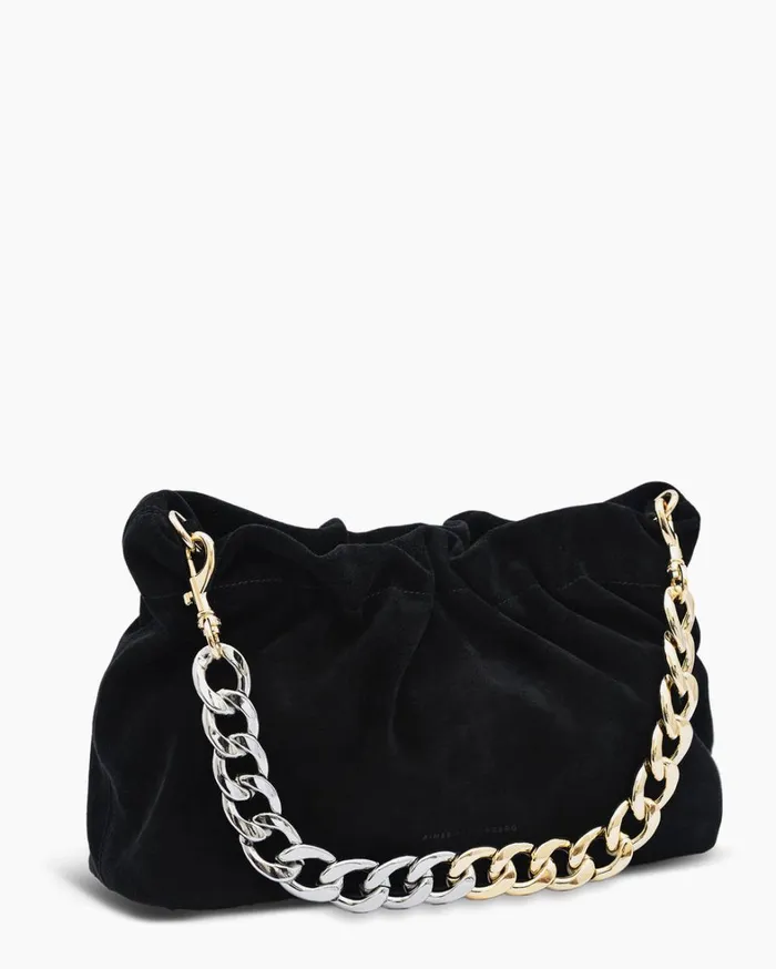 Aimee Kestenberg Satchels Women Chain Shoulder Black Suede With 2 Tone