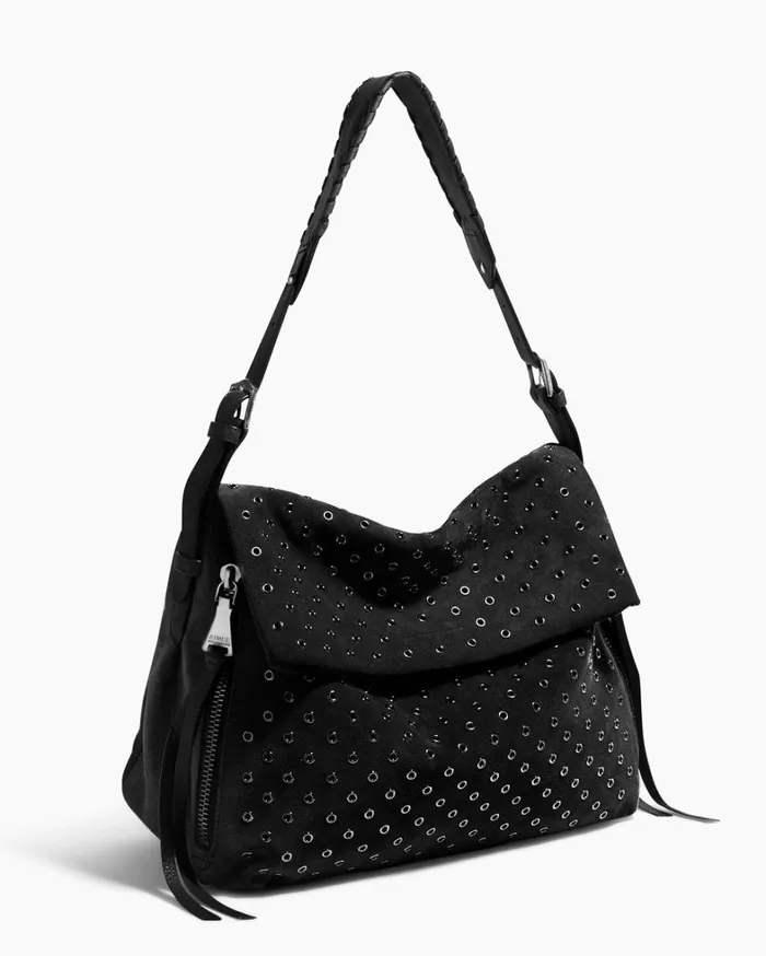 Aimee Kestenberg Shoulder Bags Women Bali Novelty Double Entry Hobo In Luxury Suede Black With Eyelets