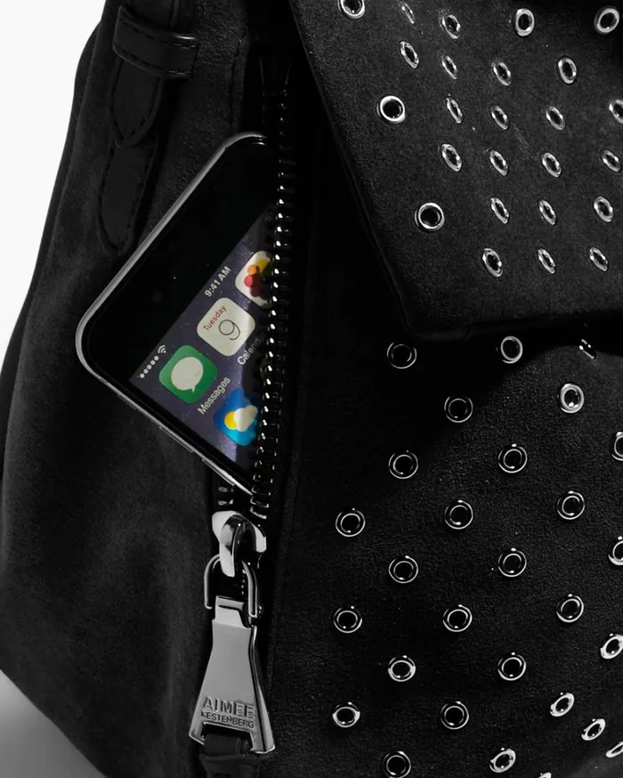 Aimee Kestenberg Shoulder Bags Women Bali Novelty Double Entry Hobo In Luxury Suede Black With Eyelets