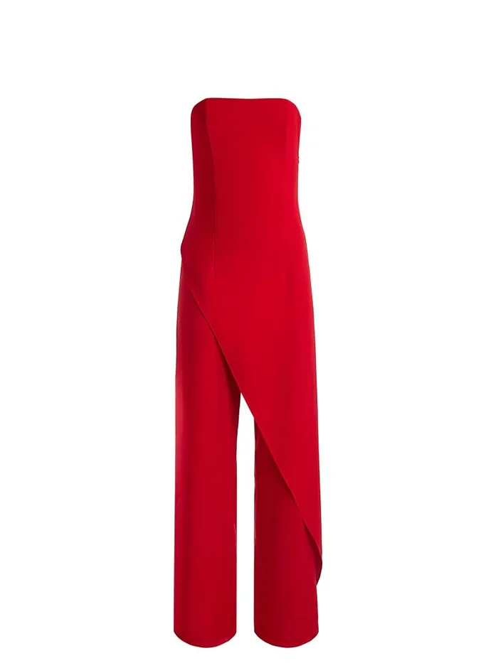 Alice Olivia ALONDRA STRAPLESS ASYMMYETRIC JUMPSUIT Bright Ruby Women Jumpsuits Rompers