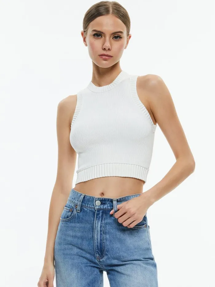 Alice Olivia BIGSBY RIBBED TANK Soft White Women Tops