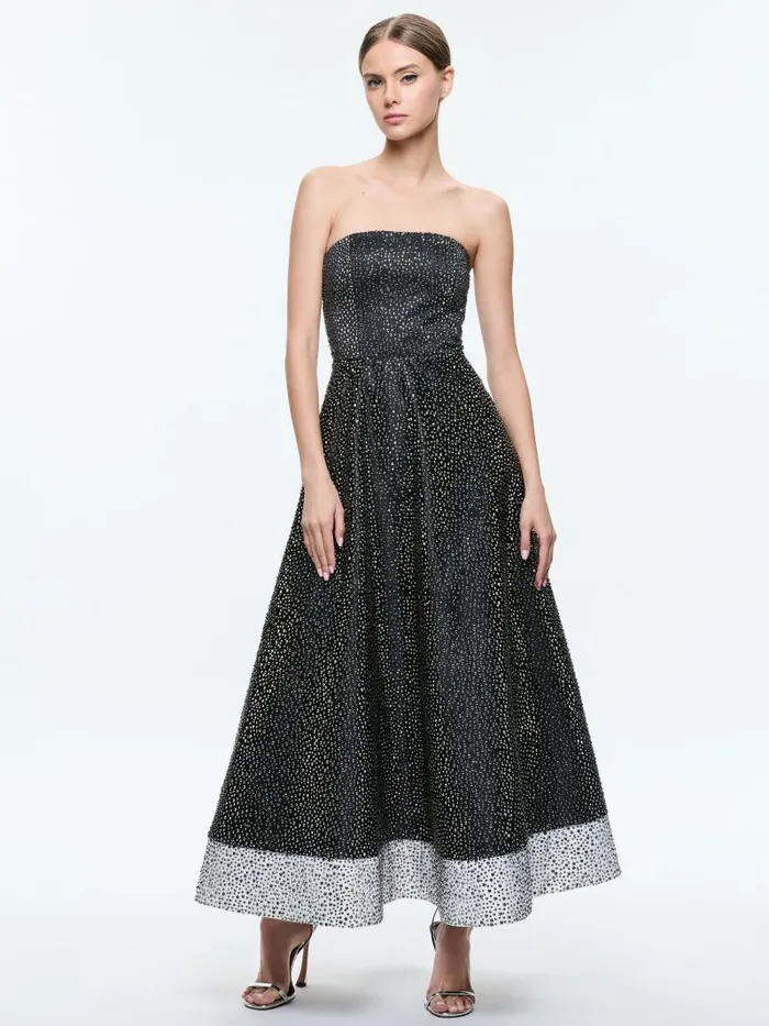 Alice Olivia BIJOU CRYSTAL STRAPLESS MIDI GOWN Blackoff White Women Dresses