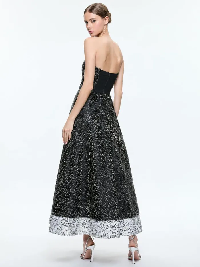 Alice Olivia BIJOU CRYSTAL STRAPLESS MIDI GOWN Blackoff White Women Dresses
