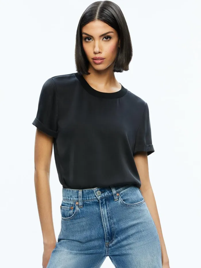 Alice Olivia BRADEN DROP SHOULDER TEE Black Women Tops