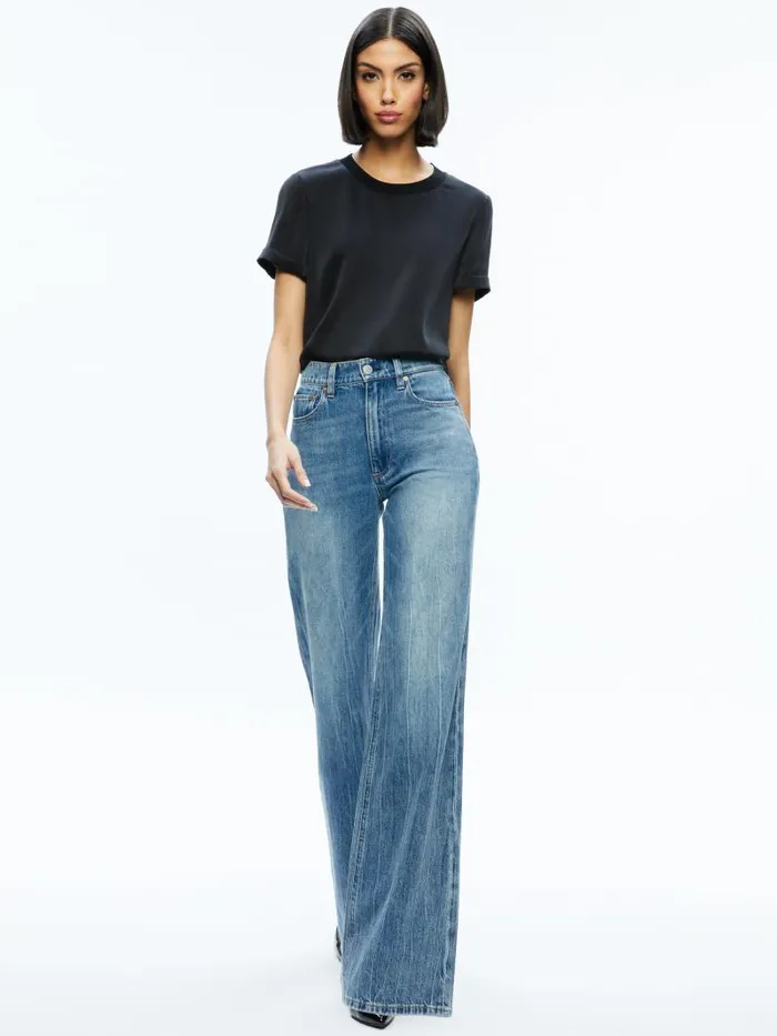 Alice Olivia BRADEN DROP SHOULDER TEE Black Women Tops