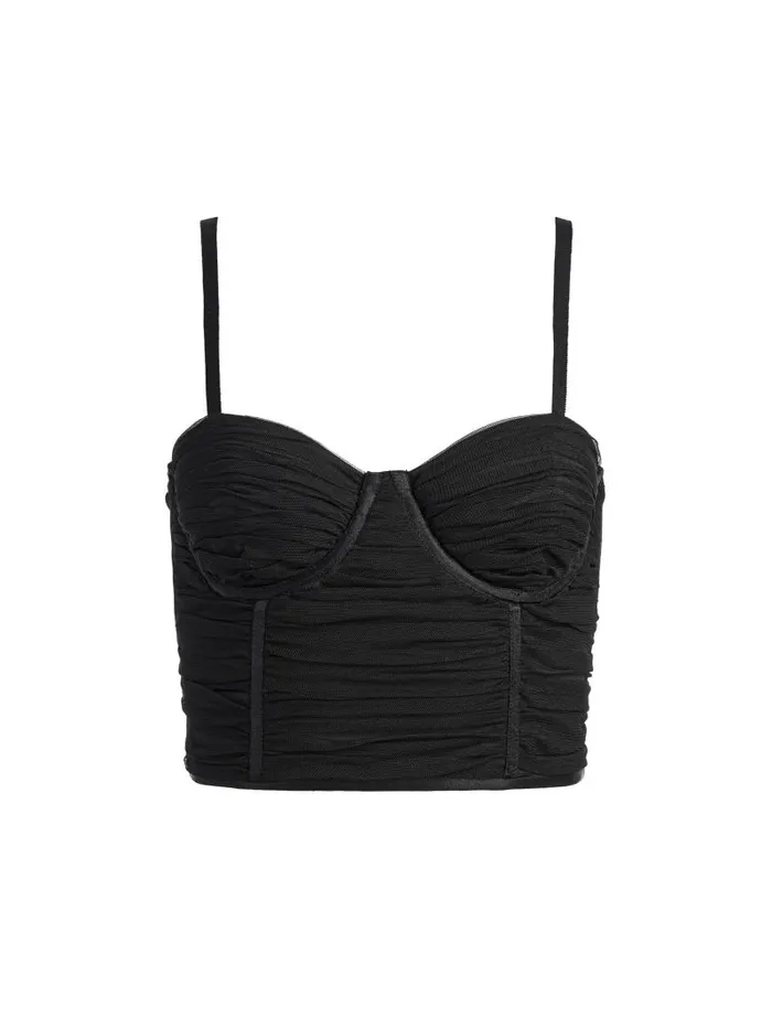Alice Olivia DAMIA RUCHED BUSTIER TOP Black Women Tops