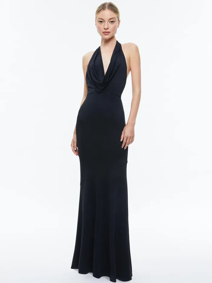 Alice Olivia DANI DEEP COWL MAXI DRESS Black Women Dresses