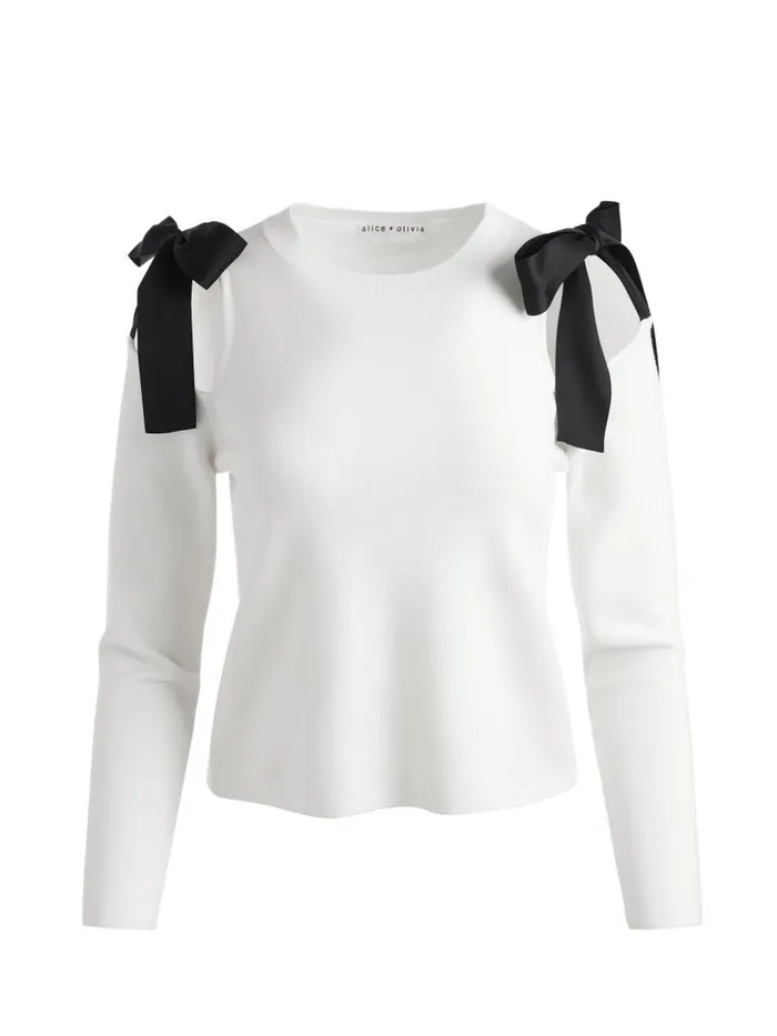 Alice Olivia DARA SHOULDER SLIT PULLOVER Ecrublack Women Sweaters