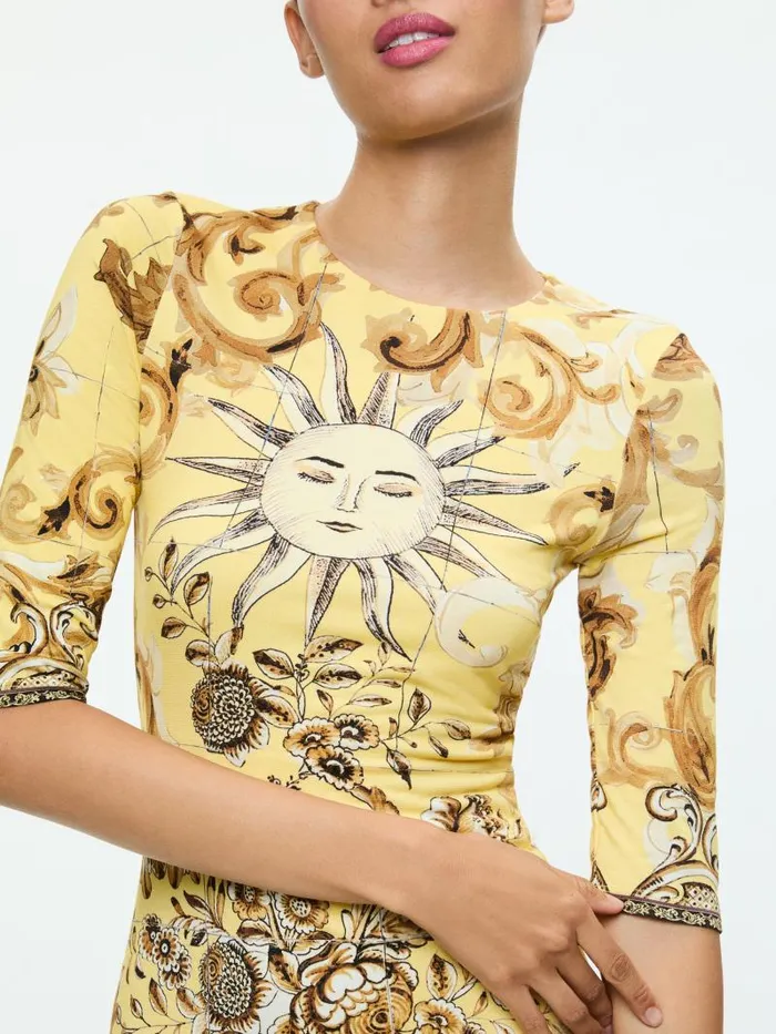Alice Olivia DELORA CREW NECK FITTED MINI DRESS Lisboa Lemon Meringue Women Dresses
