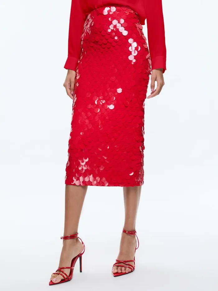 Alice Olivia FIFI EMBELLISHED MIDI SKIRT Bright Ruby Women Skirts