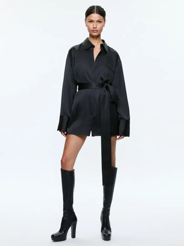 Alice Olivia FINELY OVERSIZED MINI SHIRT DRESS Black Women Dresses