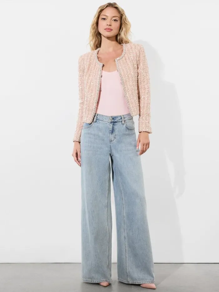 Alice Olivia KIDMAN EMBELLISHED BOXY JACKET Pearl Blush Women Jackets Coats